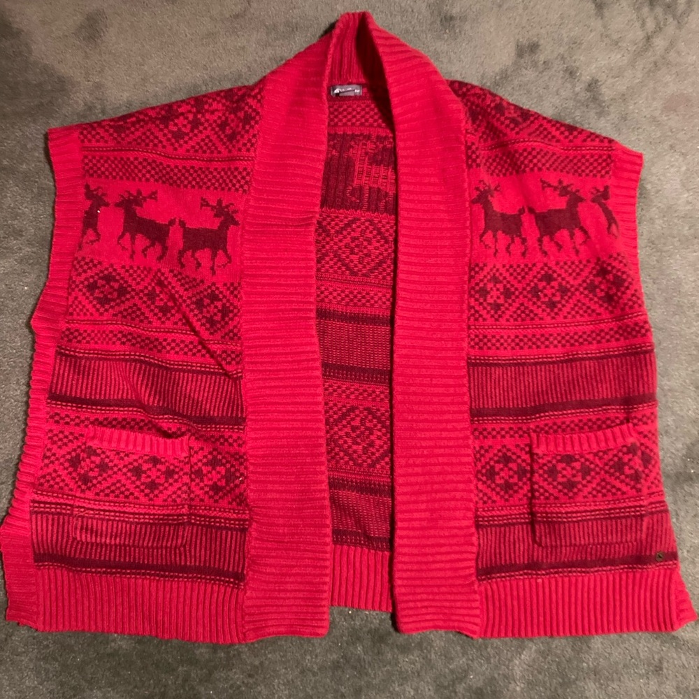 Womens Eddie Bauer Reindeer Fair Isle Cardigan Chunky Knit Sleeveless Sz M/L Red